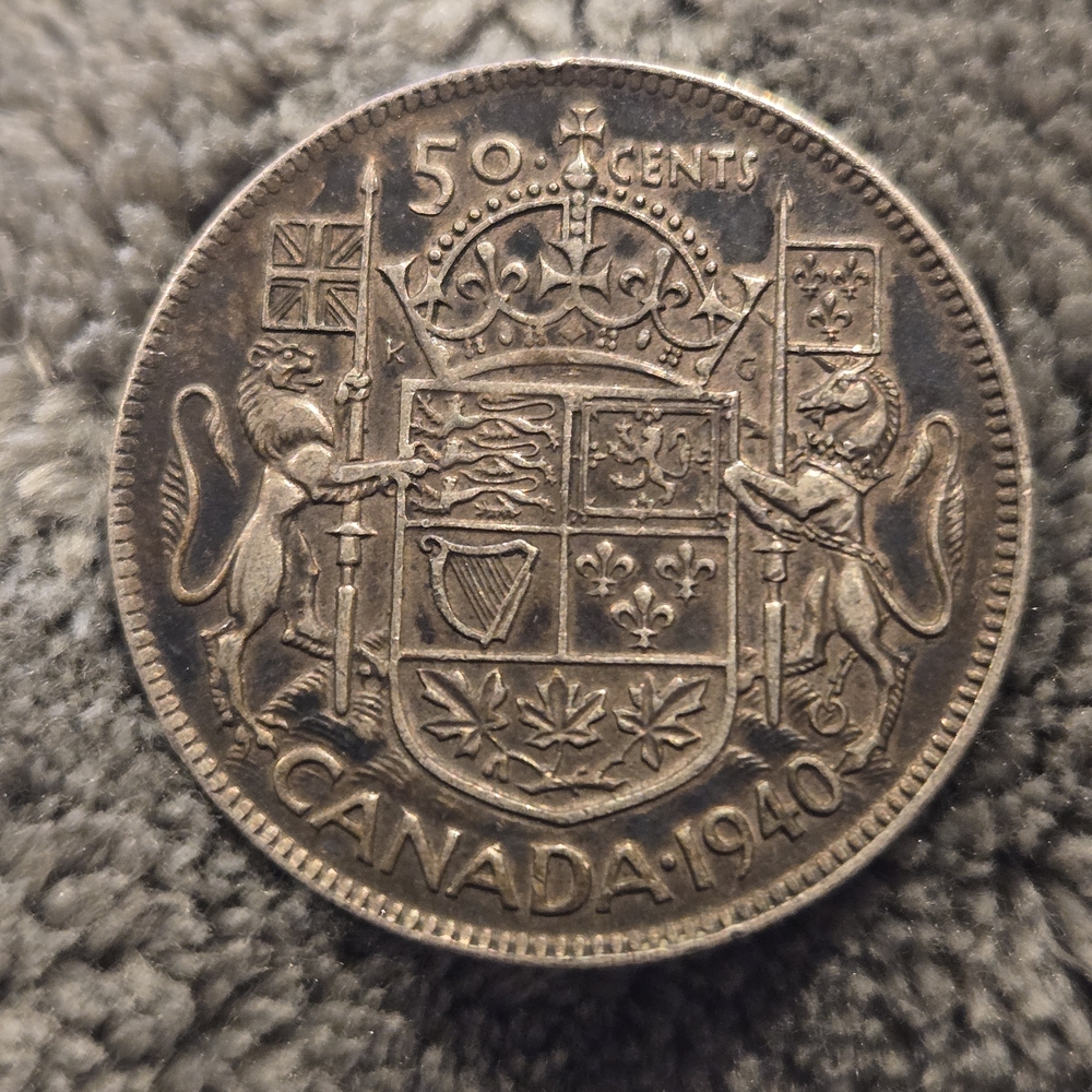 1940 Canadian 50 Cents Half Dollar Silver Coin King George VI - Picture 4 of 4